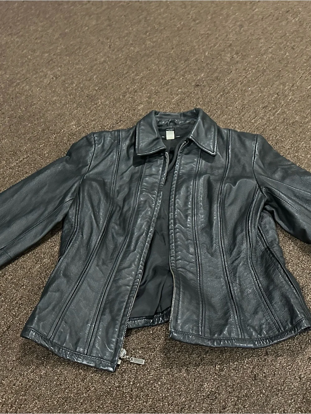 Moda International Black Leather Zip Jacket